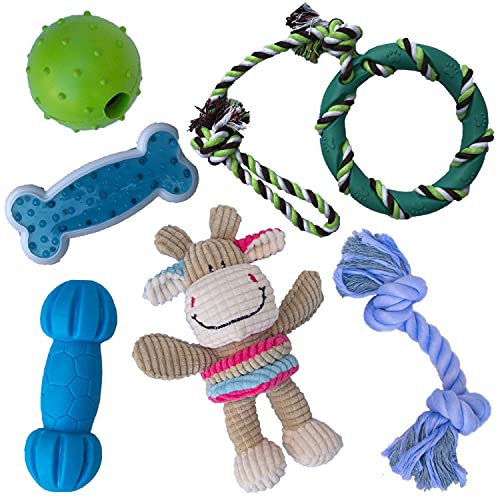 rocket & rex Chew Toys for Dog and Puppy. Teething, Gums, Dog Teeth Cleaning. Variety Packs That May Include Rope Toys, Stuffing Free Toys, Squeakers, Balls.