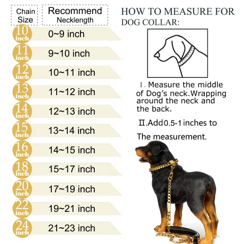 18K Gold Dog Collar XS Small Metal Stainless Steel 14mm Luxury Training Collar Cuban Link with Zirconia Lock Necklace Chain Locking Chew Proof Collar(10 inch)