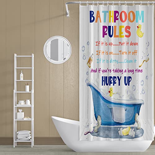 Bathroom Rules Kids Shower Curtain 72x72 Inches - Girls Boys Teen Funny Motivational Quotes Shower Curtains,Wooden Board Duck Bubble in Bathtub Fabric Bathroom Home Decor