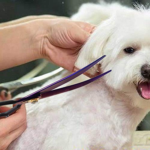 PURPLEBIRD 8 Inch Downward Curved Dog Grooming Scissors Professional Pet Cutting Shears Safety Noiseless Blunt Tip Trimming Shearing for Dogs Cats Japanese Stainless Steel Purple