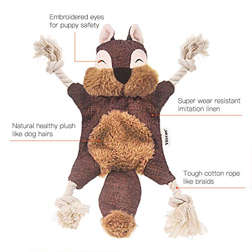 Stuffless Dog Toys for Puppy, Crinkle Squeaky Dog Chew Toys Squirrel Plush Dog Toy with Rope Knots for Small Dogs (Squirrel) (Brown Squirrel)