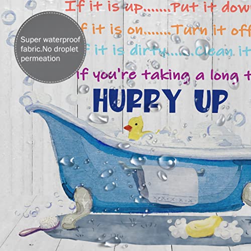 Bathroom Rules Kids Shower Curtain 72x72 Inches - Girls Boys Teen Funny Motivational Quotes Shower Curtains,Wooden Board Duck Bubble in Bathtub Fabric Bathroom Home Decor