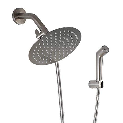 SUMERAIN Dog Shower Attachment, Pet Shower Sprayer for Dogs and Cats, Solid Brass Shower Arm Diverter and Flow regulating Sprayer, 8 Feet Extra Long Hose, Brushed Nickel Finish