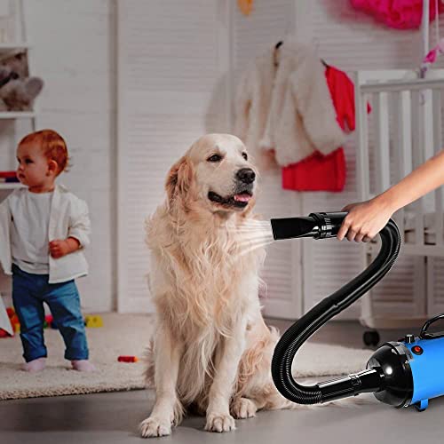 AIIYME Dog Dryer, 4.3HP/3200W Dog Hair Dryer Dog Pet Grooming Blow Dryer with Adjustable Airflow Speed and Temperature, 78 in Flexible Hose, 4 Nozzles, Pro High Velocity Dryer/Blower for Dogs