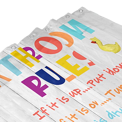 Bathroom Rules Kids Shower Curtain 72x72 Inches - Girls Boys Teen Funny Motivational Quotes Shower Curtains,Wooden Board Duck Bubble in Bathtub Fabric Bathroom Home Decor
