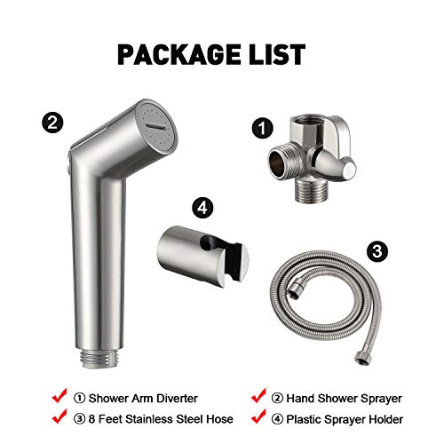 SUMERAIN Dog Shower Attachment, Pet Shower Sprayer for Dogs and Cats, Solid Brass Shower Arm Diverter and Flow regulating Sprayer, 8 Feet Extra Long Hose, Brushed Nickel Finish