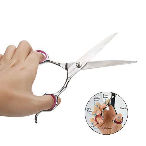 GEMEK Pet Cat Dog Grooming Scissors Set 4 Pieces Stainless Steel Professional Pet Trimmer Kit - 7.5 inch Straight Cutting Scissors, Thinning Shears, Curved Scissors, Grooming Combs