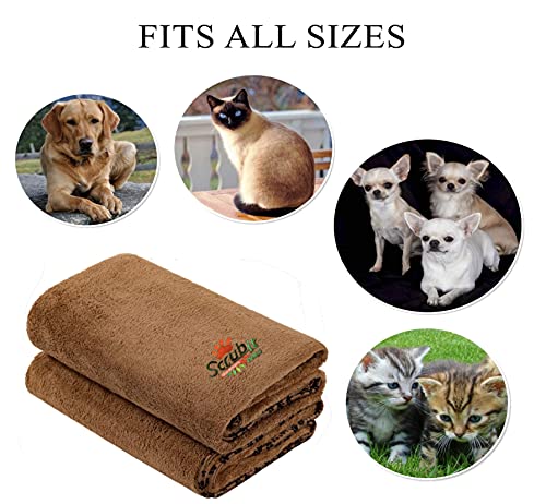 2 Pack Microfiber Bath and Beach Towel for Pets by- ScrubIt - Super Absorbent and Quick Drying - Perfect for Large, Medium, Small Dogs and Cats