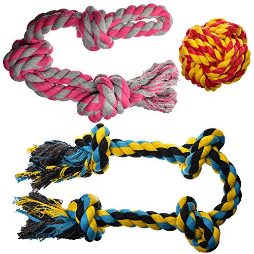 Dog Toys for Aggressive Chewers - Large Dog Toys - 3 Nearly Indestructible Chewing Ropes - Durable Heavy Duty Dental Chew Toys for Big Dogs - Dog Rope Chew Toys - Tug of War Dog Toy - Tough Dog Toys