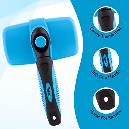 BOSHEL Dog Slicker Brush - Self Cleaning Brush - Cat & Dog Grooming Brush for Small, Medium & Large Pets - Pet Slicker Brush for Detangling Hair, Removing Matted Fur, Combing Undercoats & Dog Massage