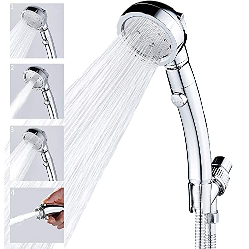 Handheld Shower Head with 59Inch Stainless Steel Hose and Adjustable Holder-360 Degree Rotating Adjustable High Pressure Water Saving Showerhead with On/Off Switch 3 Spray Modes RV Bathroom Shower Set