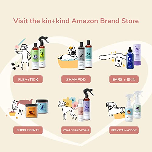 kin+kind Natural Dog Shampoo for Dry Skin (12 fl oz) - Repair Coat Damage, Ease Itchy Irritation - Safe, Natural Formula with Olive Oil, Coconut Oil and Cedarwood - Made in USA