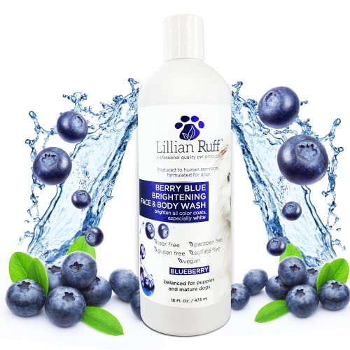 Lillian Ruff Berry Blue Brightening Face and Body Wash for Dogs and Cats - Tear Free Blueberry Shampoo - Remove Tear Stains, Hydrate Dry Itchy Skin, Add Shine & Luster to Coats - Made in USA