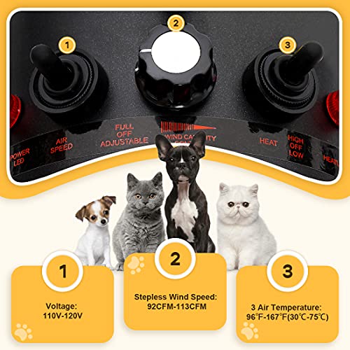 Free Paws Dog Dryer 4.0 HP 2 Speed Adjustable Heat Temperature Pet Dog Grooming Hair Dryer Blower Professional with 5 Different Nozzles and a Shower Massage Glove (Black)