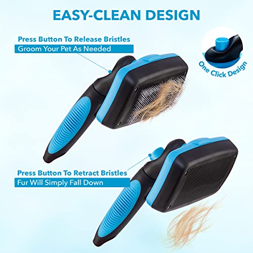 BOSHEL Dog Slicker Brush - Self Cleaning Brush - Cat & Dog Grooming Brush for Small, Medium & Large Pets - Pet Slicker Brush for Detangling Hair, Removing Matted Fur, Combing Undercoats & Dog Massage