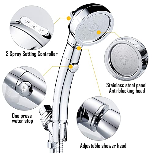Handheld Shower Head with 59Inch Stainless Steel Hose and Adjustable Holder-360 Degree Rotating Adjustable High Pressure Water Saving Showerhead with On/Off Switch 3 Spray Modes RV Bathroom Shower Set