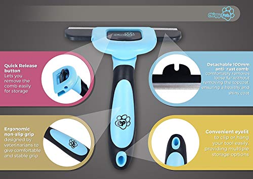 Chirpy Pets Dog & Cat Brush for Shedding, Best Long & Short Hair Pet Grooming Tool, Reduces Dogs and Cats Shedding Hair by More Than 90%, The Deshedding Tool