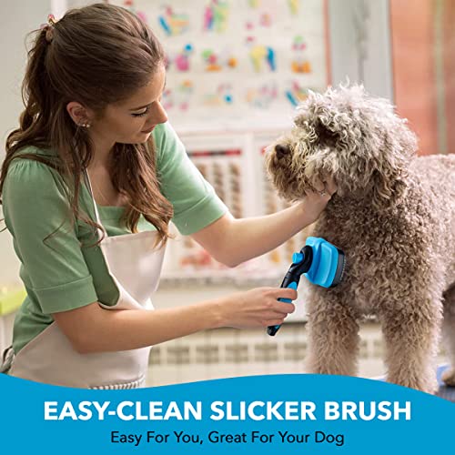 BOSHEL Dog Slicker Brush - Self Cleaning Brush - Cat & Dog Grooming Brush for Small, Medium & Large Pets - Pet Slicker Brush for Detangling Hair, Removing Matted Fur, Combing Undercoats & Dog Massage