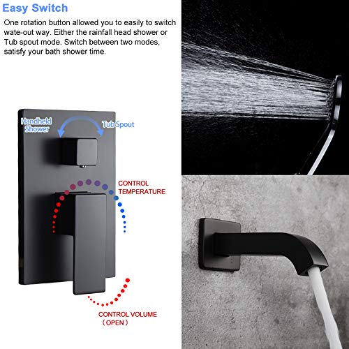 POP Matte Black Wall Mounted Tub Faucet with Hand Shower, Bathroom Wall Mount Tub Filler Spout Single Handle Solid Brass Bathtub Faucet with Handheld Shower for Bath