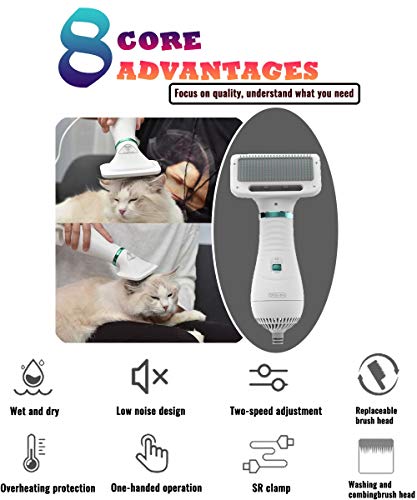 Pet Hair Dryer, Pet Hair Dryer Comb,Pet Grooming Hair Dryer with Comb, Adjustable Temperature and Low Noise, 2 in 1 Portable Home Pet Care for Dogs and Cats