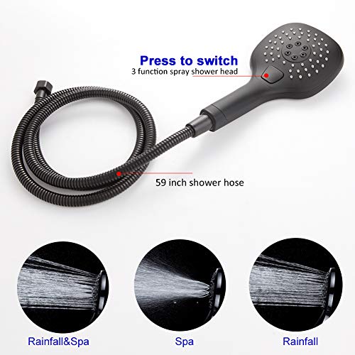 POP Matte Black Wall Mounted Tub Faucet with Hand Shower, Bathroom Wall Mount Tub Filler Spout Single Handle Solid Brass Bathtub Faucet with Handheld Shower for Bath