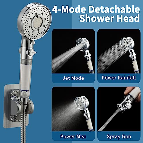 Filter Dog-Shower-Head Faucet Sprayer-Attachment Bathtub-Sink - ON/OFF Handheld w/ Self-reset Diverter(5-Adapter), Pet Rinsing&Hair Washing &Baby Bath, Stainless Steel Extension Hose Adjustable Holder