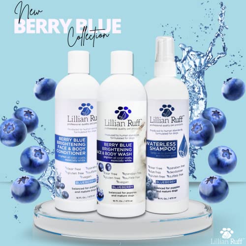 Lillian Ruff Berry Blue Brightening Face and Body Wash for Dogs and Cats - Tear Free Blueberry Shampoo - Remove Tear Stains, Hydrate Dry Itchy Skin, Add Shine & Luster to Coats - Made in USA