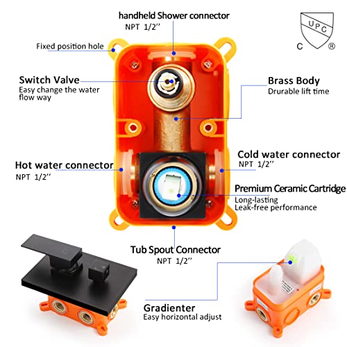 POP Matte Black Wall Mounted Tub Faucet with Hand Shower, Bathroom Wall Mount Tub Filler Spout Single Handle Solid Brass Bathtub Faucet with Handheld Shower for Bath