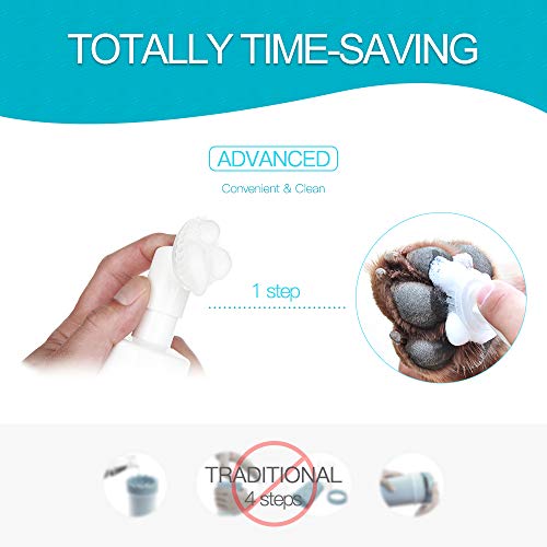 PUPMATE Paw Cleaner, No-Rinse Waterless Shampoo Dogs Cats Feet Cleaning Silicone Pet Grooming Brush, Rose Scent, 6.8 oz, Unique Design Pet Shampoo