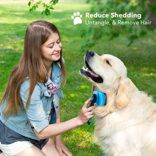 BOSHEL Dog Slicker Brush - Self Cleaning Brush - Cat & Dog Grooming Brush for Small, Medium & Large Pets - Pet Slicker Brush for Detangling Hair, Removing Matted Fur, Combing Undercoats & Dog Massage