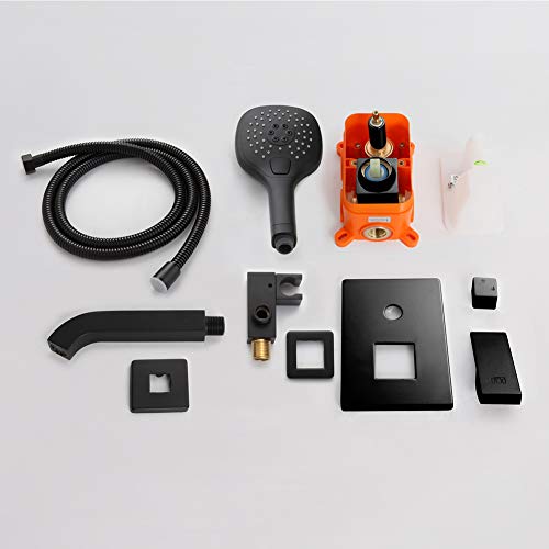 POP Matte Black Wall Mounted Tub Faucet with Hand Shower, Bathroom Wall Mount Tub Filler Spout Single Handle Solid Brass Bathtub Faucet with Handheld Shower for Bath