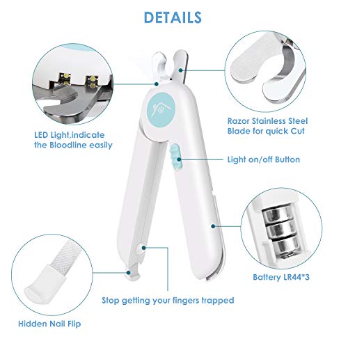 JANEHOME Dog Nail Clippers and Trimmers with LED Light Avoid Over-Cutting,Toenail Clippers for Dogs & Cats Nail Clippers,Free Nail File & Razor Sharp Blade,Professional Pet Nail Clippers for Claw Care