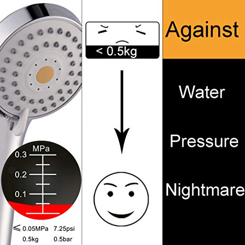 High Pressure Handheld Shower Head with Powerful Shower Spray against Low Pressure Water Supply Pipeline, Multi-functions, w/ 79'' Hose, Bracket, Flow Regulator, Chrome Finish