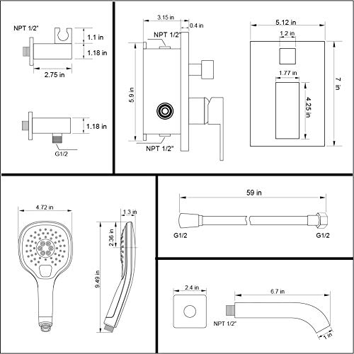POP Matte Black Wall Mounted Tub Faucet with Hand Shower, Bathroom Wall Mount Tub Filler Spout Single Handle Solid Brass Bathtub Faucet with Handheld Shower for Bath