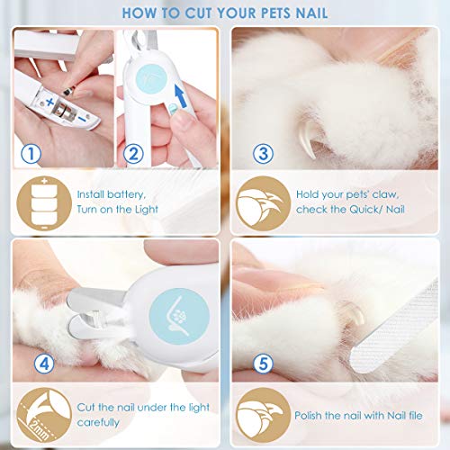 JANEHOME Dog Nail Clippers and Trimmers with LED Light Avoid Over-Cutting,Toenail Clippers for Dogs & Cats Nail Clippers,Free Nail File & Razor Sharp Blade,Professional Pet Nail Clippers for Claw Care