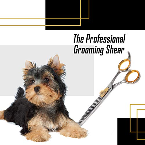 Sharf Pet Thinning Shears Gold Touch 7" 46-Tooth Professional Dog Grooming Scissors, Slim Pointed Tip Shear, Sharp 440c Japanese Stainless Steel Dog Thinning Scissors.