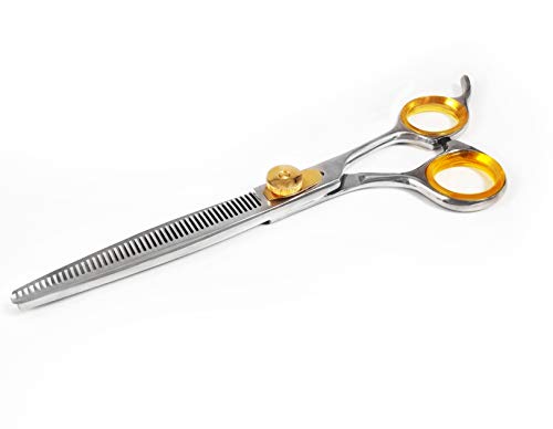 Sharf Pet Thinning Shears Gold Touch 7" 46-Tooth Professional Dog Grooming Scissors, Slim Pointed Tip Shear, Sharp 440c Japanese Stainless Steel Dog Thinning Scissors.