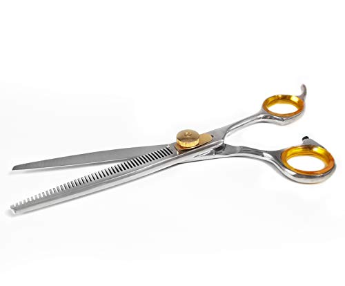 Sharf Pet Thinning Shears Gold Touch 7" 46-Tooth Professional Dog Grooming Scissors, Slim Pointed Tip Shear, Sharp 440c Japanese Stainless Steel Dog Thinning Scissors.
