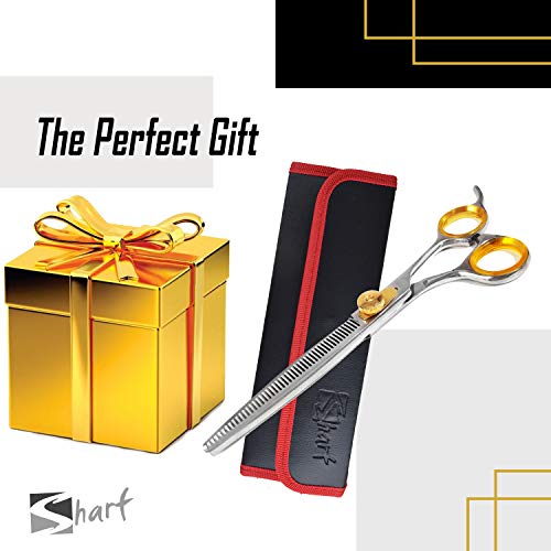 Sharf Pet Thinning Shears Gold Touch 7" 46-Tooth Professional Dog Grooming Scissors, Slim Pointed Tip Shear, Sharp 440c Japanese Stainless Steel Dog Thinning Scissors.