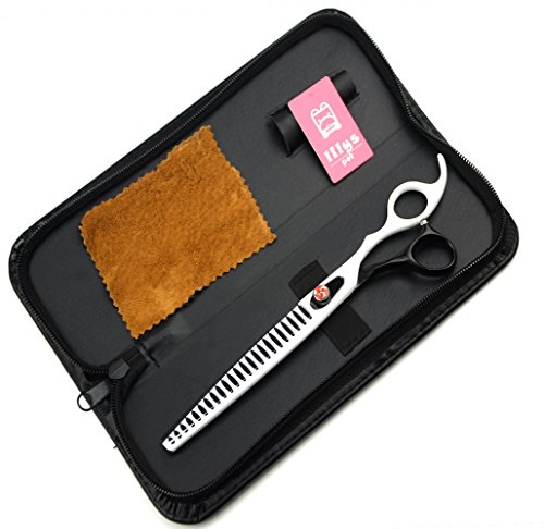 LILYS PET HIGH-END SERIES 8-Inch Japanese 440C Pet Dog Chunker Shears,Fishbone-shaped Big Tooth Professional Pet Grooming Chunker Scissors With Beautiful Red Screw (Black-White)