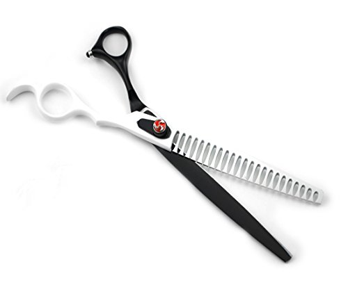 LILYS PET HIGH-END SERIES 8-Inch Japanese 440C Pet Dog Chunker Shears,Fishbone-shaped Big Tooth Professional Pet Grooming Chunker Scissors With Beautiful Red Screw (Black-White)