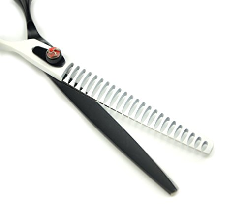 LILYS PET HIGH-END SERIES 8-Inch Japanese 440C Pet Dog Chunker Shears,Fishbone-shaped Big Tooth Professional Pet Grooming Chunker Scissors With Beautiful Red Screw (Black-White)