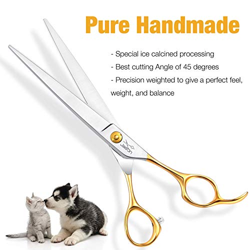 JASON 7.5" Dog Grooming Scissors Cats Trimming Shears Professional Pets Scissor Kit for Right Handed Groomers Gold Sharp Light-Weight Shear