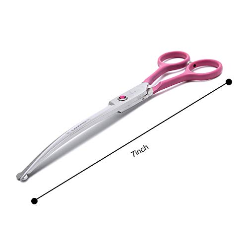 LovinPet Pet 7" Curved Scissor Right/Left-Handed Pet Round-Tip Grooming Stainless Steel Safety Trimming Shears for Dogs and Cats (Easy use Curved Scissor)