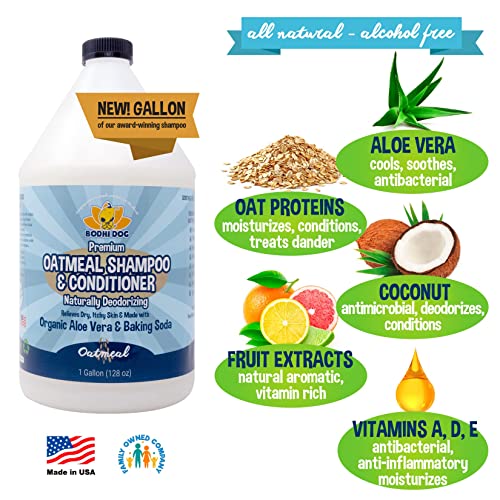 Organic Natural Oatmeal Dog Shampoo and Conditioner | Conditioning Deodorizing Formula for Dogs Cats & Pets | Treatment Wash Soothes Dry Itchy Skin | Aloe for Allergy Relief