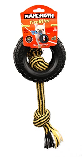 Mammoth TireBiterII with Cotton-Poly Rope â Natural Rubber Dog Toys for Extreme Chewers â Dog Toys for Extra Long Interactive Play â Aggressive Chewer Toys for Small - Medium Dogs - Medium 5â