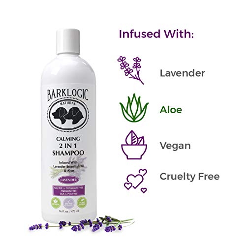BarkLogic Plant Based 2 in 1 Dog Shampoo and Conditioner, Lavender, 16 fl oz - Grooming Essentials For A Healthy Coat - No Parabens, No Phthalates, No Sulfates, No DEA & PEG, Hypoallergenic & Vegan