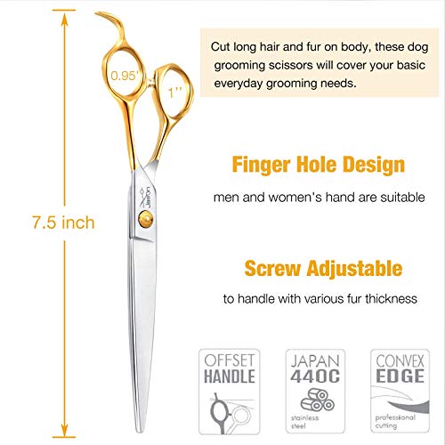 JASON 7.5" Dog Grooming Scissors Cats Trimming Shears Professional Pets Scissor Kit for Right Handed Groomers Gold Sharp Light-Weight Shear