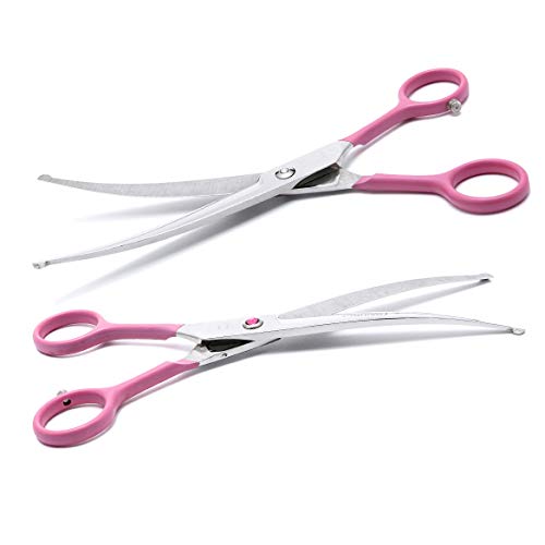 LovinPet Pet 7" Curved Scissor Right/Left-Handed Pet Round-Tip Grooming Stainless Steel Safety Trimming Shears for Dogs and Cats (Easy use Curved Scissor)
