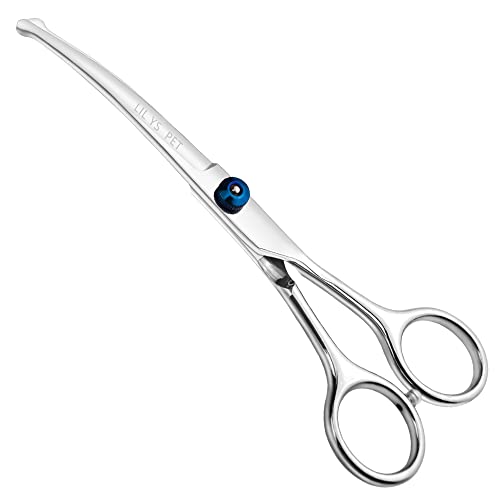 LILYS PET 7" Right-Handed Pet Round-Tip Grooming Stainless Steel Safety Grooming for Dogs and Cats (Curved Scissor)